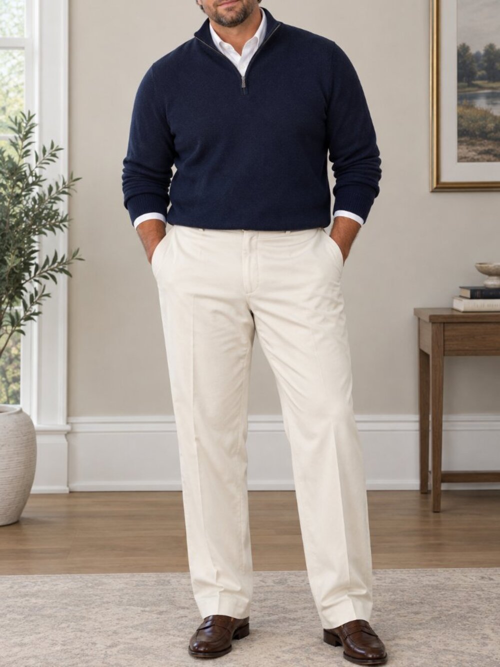 Arnold Palmer Tall 44 Ivory Cream Straight Leg Dress Pants